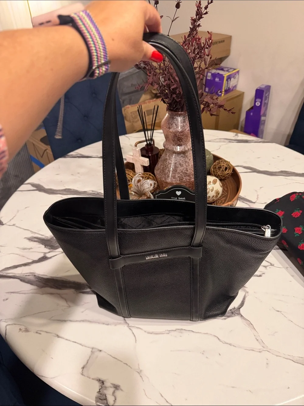 Michael Kors Black Pebbled Leather Carryall Tote